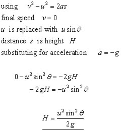 projectile height equation